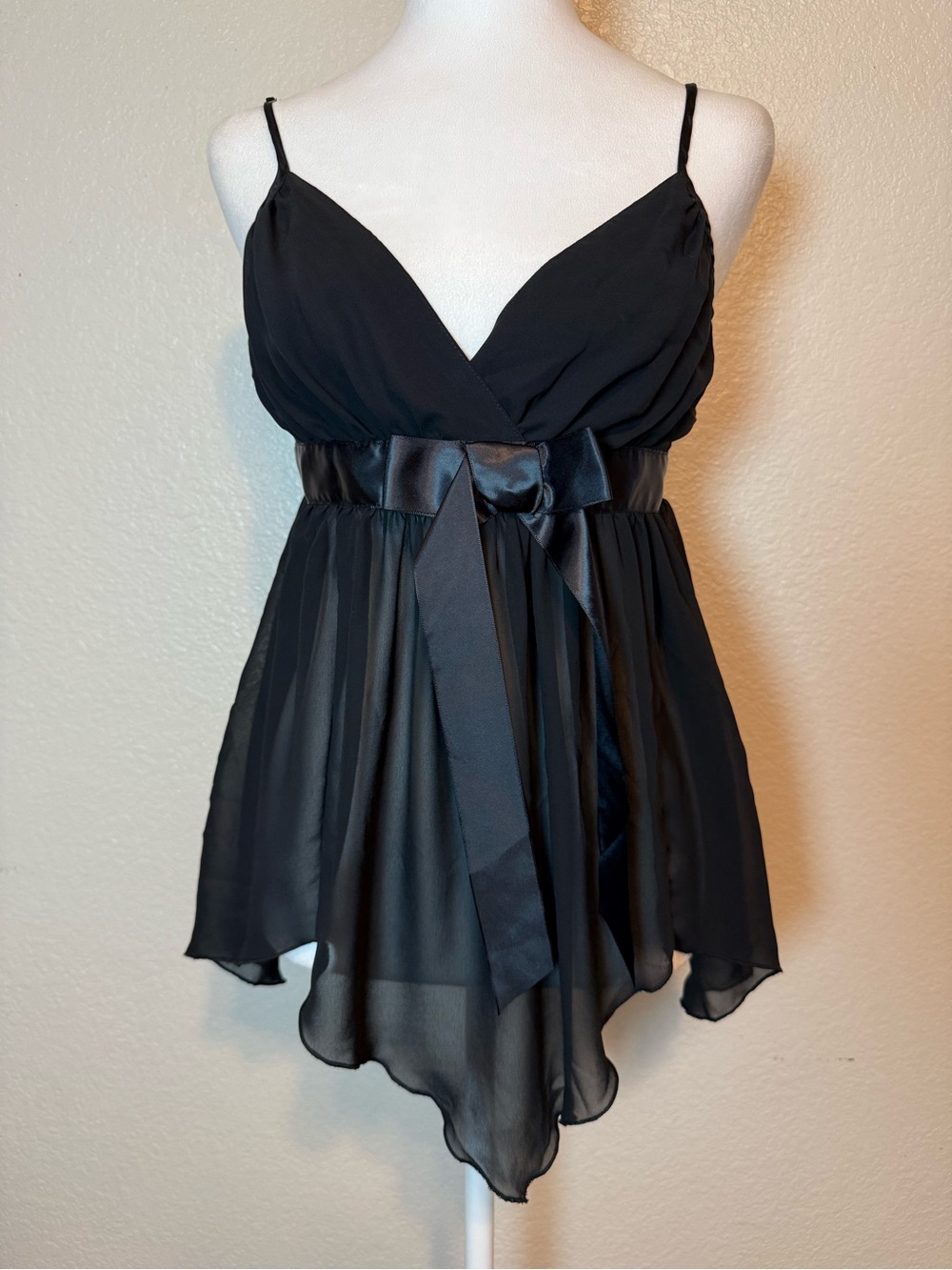 Vintage Fredrick’s of Hollywood Cami Top Black Whimsigoth Y2K Sheer Medium